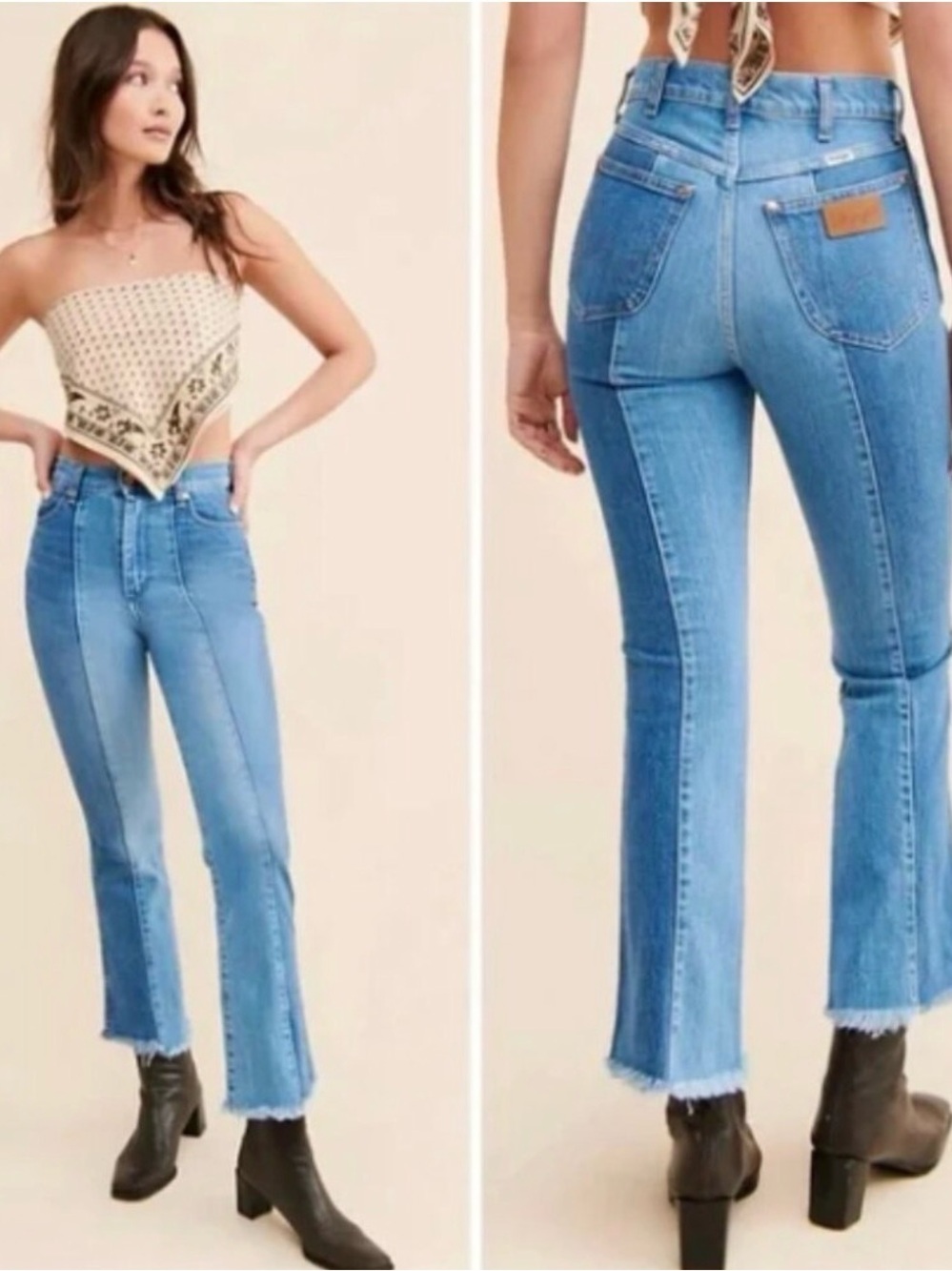 Wrangler Two-Tone Light & Medium Blue Flare Jeans